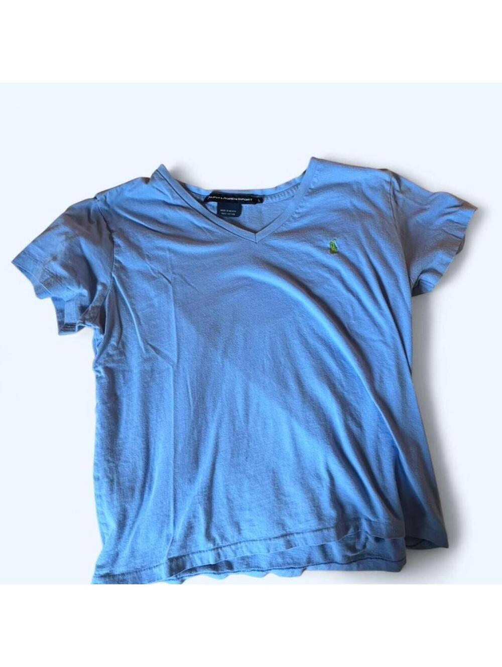 Ralph Lauren Sport blue v-neck t-shirt with green embroidered logo Size L